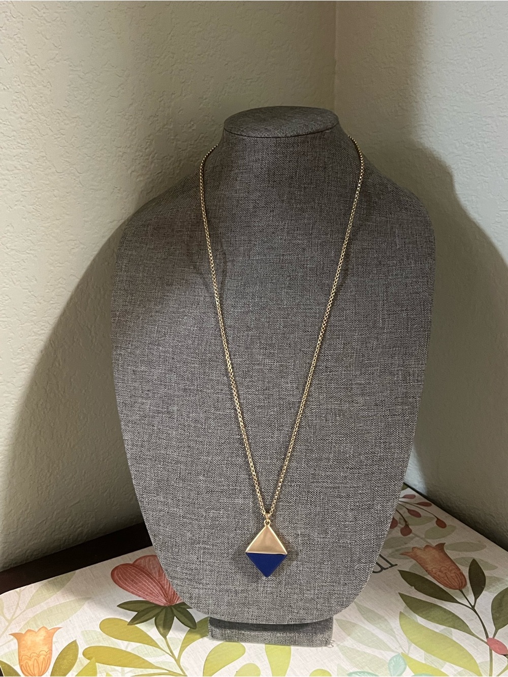 Lucky Brand Gold Necklace with Blue Geometric Pendant #LBNK